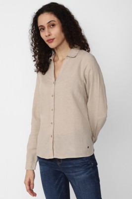 VAN HEUSEN Women Solid Casual Beige Shirt