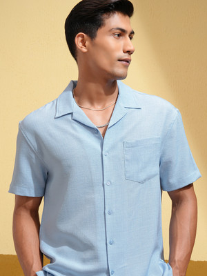 LOCOMOTIVE Men Solid Casual Blue Shirt