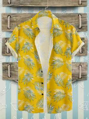 Radha Krishna Fashion Men Printed Casual Yellow Shirt