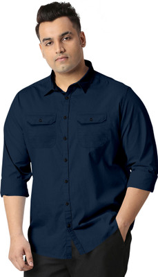 js studio Men Solid Casual Blue Shirt
