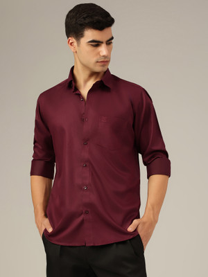 DENNISON Men Solid Formal Maroon Shirt