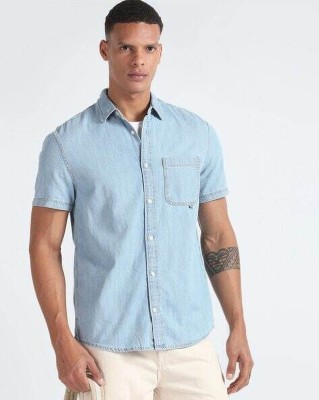 TOMMY HILFIGER Men Self Design Casual Light Blue Shirt