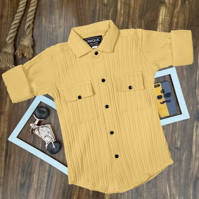 LIMDILEVEN Boys Self Design Casual Yellow Shirt