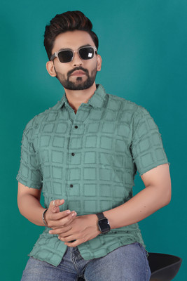 PEARL OCAN Men Self Design Casual Green Shirt
