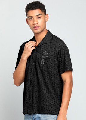 INDICLUB Men Self Design Casual Black Shirt