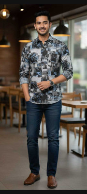MySons Men Printed Formal Grey Shirt