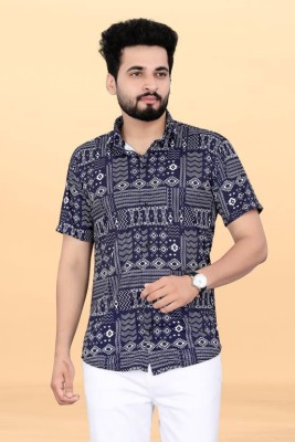 Keshav Men Printed Casual Dark Blue, White Shirt