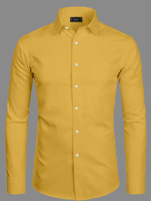 Dopri Men Solid Formal Yellow Shirt