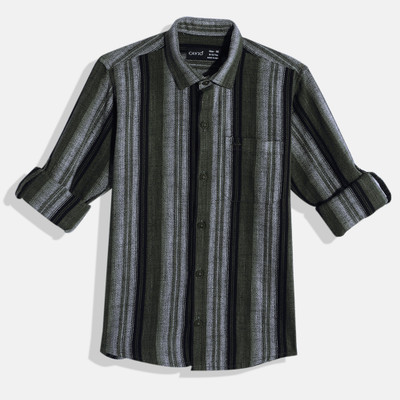 CAVIO Boys Striped Casual Green Shirt
