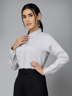 Style Quotient Women Self Design Casual White, Grey Shirt
