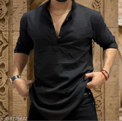 LEVIDE Men Self Design Casual Black Shirt