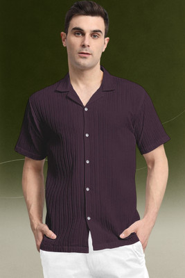 A DEEMOON TREND Men Striped Casual Purple Shirt