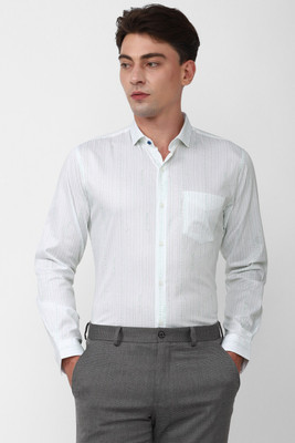 PETER ENGLAND Men Checkered Formal White, Light Green Shirt