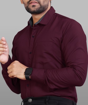 METRONAUT Men Solid Casual Maroon Shirt