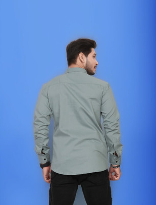 U AND J TREND Men Solid Casual Light Green Shirt