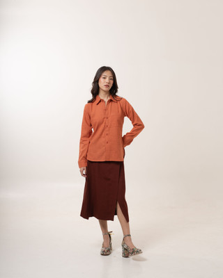 MALVERRA BY HOUSE OF MALKAA Women Solid Formal Brown Shirt
