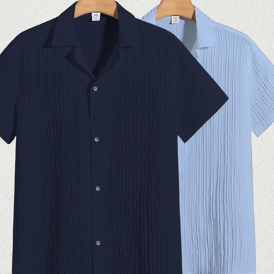 Looksky Men Self Design Casual Dark Blue, Light Blue Shirt