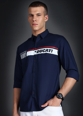 DUCATI Men Graphic Print Casual Dark Blue Shirt