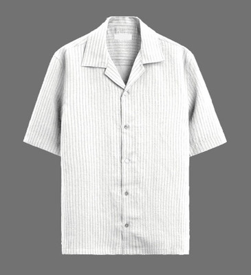 COMBRAIDED Men Striped Casual White Shirt