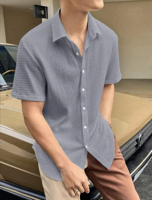 StellLIFESTYLE Trend Men Self Design Casual Grey Shirt