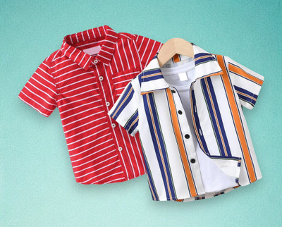 Sparrow ENTERPRISE Boys Printed, Striped Casual Multicolor Shirt(Pack of 2)