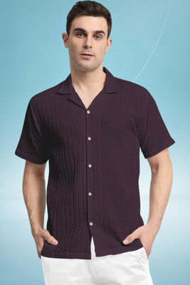 A Dearise Men Self Design Casual Purple Shirt