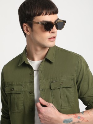 THE BEAR HOUSE Men Solid Casual Green Shirt