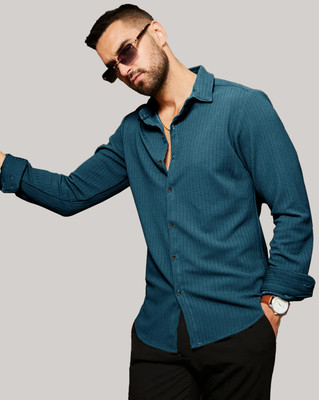 EyeBogler Men Striped Casual Blue Shirt
