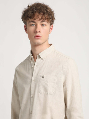 THE BEAR HOUSE Men Solid Casual Cream Shirt