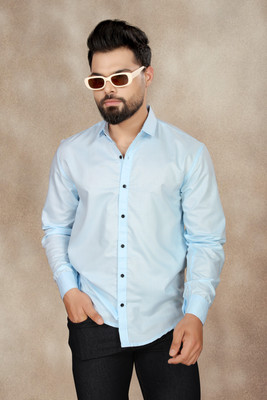Moonlight Men Solid Formal Light Blue Shirt