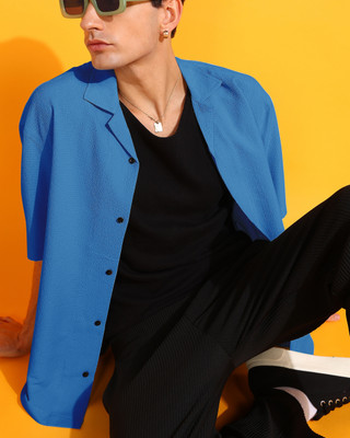 INDICLUB Men Self Design Casual Blue Shirt