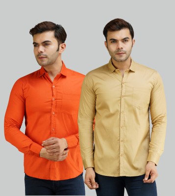 youth first Men Solid Casual Orange, Maroon Shirt(Pack of 2)