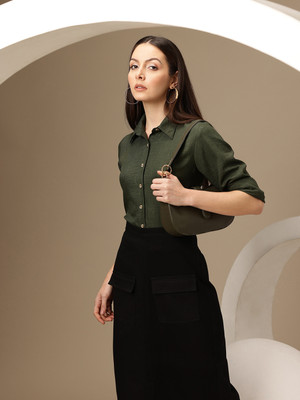 CHEMISTRY Women Solid Casual Green Shirt