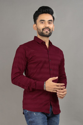 SPOQUE Men Self Design Casual Maroon Shirt