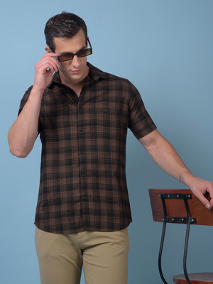 CRIMSOUNE CLUB Men Checkered Casual Brown, Black Shirt