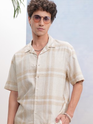 HIGHLANDER Men Checkered Casual Beige Shirt