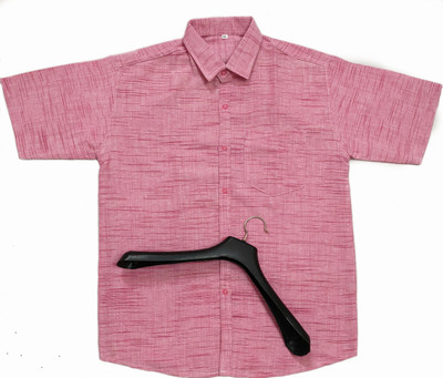 HMcollect Men Self Design Casual Pink Shirt