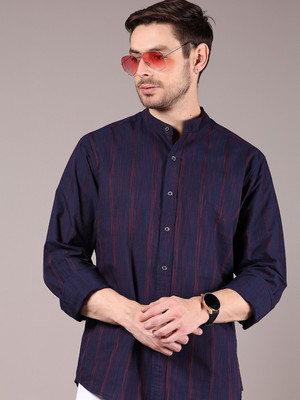 V-MART Men Striped Casual Dark Blue Shirt