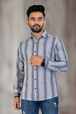 Viradha Men Striped Formal Grey, White Shirt