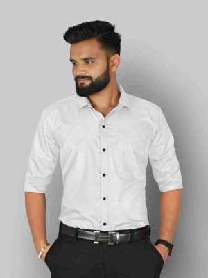 PRANEH Men Solid Casual White Shirt