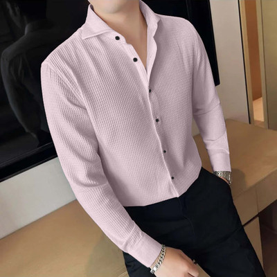 OneTenFashion Men Solid Casual Pink Shirt