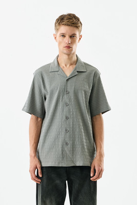 Snitch Men Self Design Casual Grey Shirt
