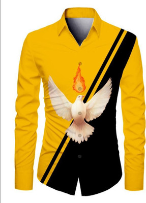 VMENTERPRISE Men Printed Casual Yellow Shirt