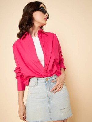 Fab Star Women Solid Casual Pink Shirt