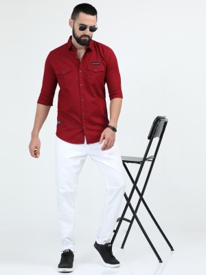 ROCKET SCIENCE Men Solid Casual Maroon Shirt