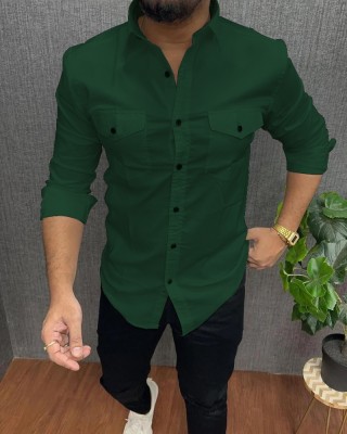 Qlonz Store Men Solid Casual Green Shirt