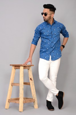 S-Line Men Printed Casual Light Blue Shirt