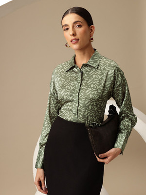 CHEMISTRY Women Printed Formal Green Shirt