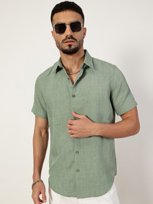 THOMAS SCOTT Men Self Design Casual Green Shirt