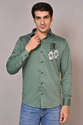 white apple jns Men Solid Wedding & Party Green Shirt